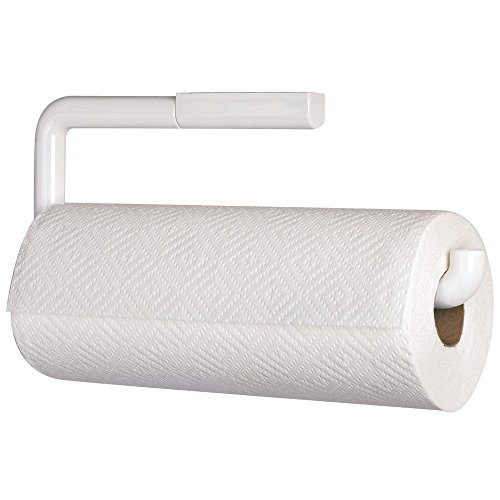 iDesign Plastic Wall Mounted Metal Paper Towel Holder, Roll Organizer for Kitchen, Bathroom, Craft Room, 13" x 5" - White