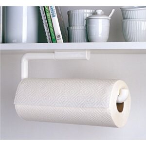 iDesign Plastic Wall Mounted Metal Paper Towel Holder, Roll Organizer for Kitchen, Bathroom, Craft Room, 13" x 5" - White