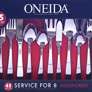 Oneida B336045A Mooncrest 45-Piece Flatware Set, Service for 8,Silver,45 Piece