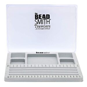 the beadsmith mini bead board, grey flocked, 4 straight channels, 5 recessed compartments, 7.75 x 11.25 inches, design boards for creating bracelets, necklaces and other jewelry