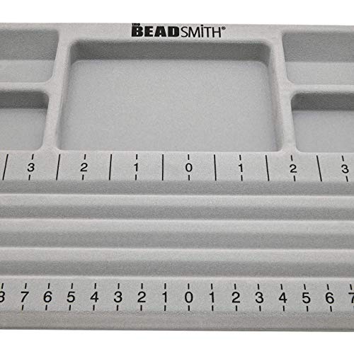 The Beadsmith Mini Bead Board, Grey Flocked, 4 Straight Channels, 5 Recessed Compartments, 7.75 x 11.25 inches, Design Boards for Creating Bracelets, Necklaces and Other Jewelry
