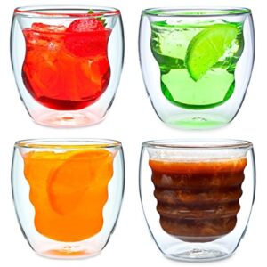 curva artisan series double wall beverage glasses and tumblers – set of 4 unique 8 oz thermo insulated drinking glasses