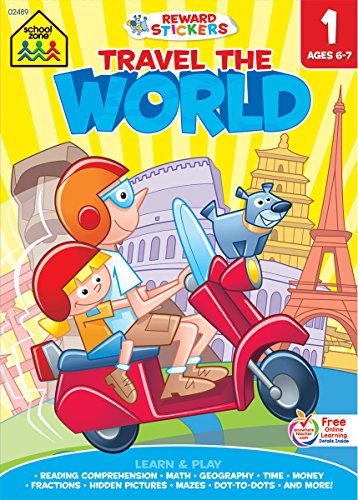 School Zone - Travel the World 1st Grade Learning Workbook - 240 Pages, Ages 6 to 7, Stickers, Beginning and Ending Letters, Geography, Culture, and More (Easy-Tear Top Bound Pad) (Learning Tablets)