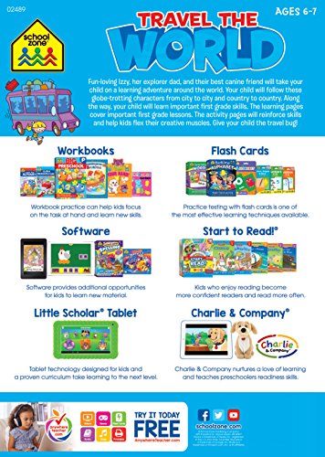 School Zone - Travel the World 1st Grade Learning Workbook - 240 Pages, Ages 6 to 7, Stickers, Beginning and Ending Letters, Geography, Culture, and More (Easy-Tear Top Bound Pad) (Learning Tablets)