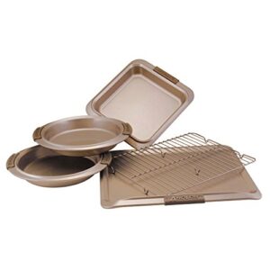 anolon advanced nonstick bakeware set / baking pans with grips – 5 piece, brown
