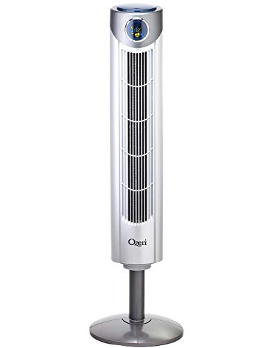 Ozeri Adjustable Oscillating Tower Noise Reduction Technology Ultra 42” Wind Fan, Silver