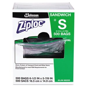 ziploc 682255 resealable sandwich bags, 1.2mil, 6 1/2 x 6, clear, box of 500