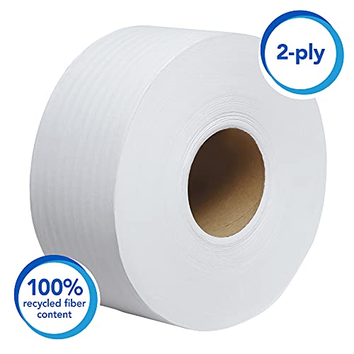 Scott Essential Jumbo Roll JR. Commercial Toilet Paper (67805), 100% Recycled Fiber, 2-PLY, White, 12 Rolls / Case, 1000' / Roll