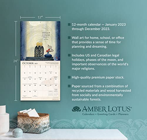 Thich Nhat Hanh 2023 Wall Calendar | Meditational Art by Nicholas Kirsten-Honshin | 12" x 24" Open | Amber Lotus Publishing