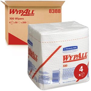 wypall power clean x80 heavy duty cloths (41026), extended use cloths quarter-fold format, white, 50 sheets / pack; 4 packs / case; 200 folded sheets / case