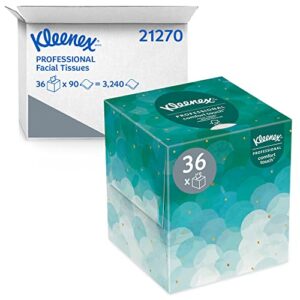 kleenex® professional facial tissue cube for business (21270), upright face tissue box, 90 tissues/box, 36 boxes/case, 3,240 tissues/case