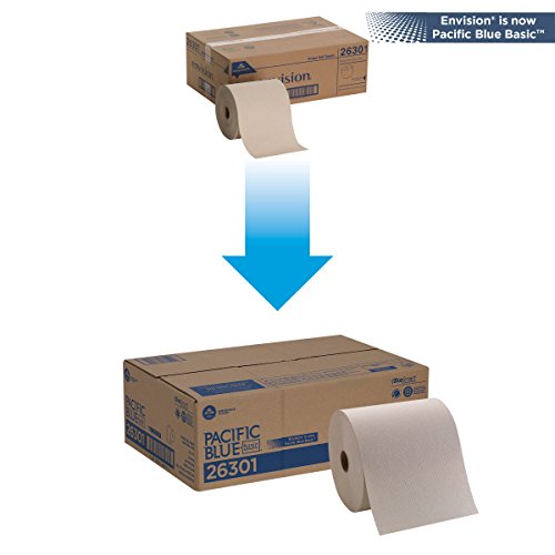 Pacific Blue Basic Recycled Hardwound Paper Towel Rolls by GP PRO (Georgia-Pacific), Brown, 26301, 800 Feet Per Roll, 6 Rolls Per Case
