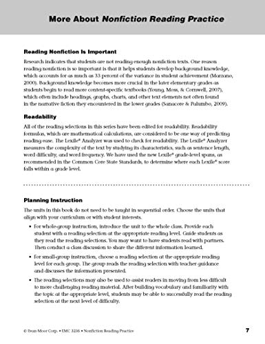 Evan-Moor Non-Fiction Reading Practice, Grade 6