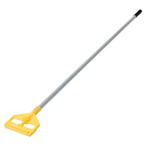 rubbermaid commercial products invader side gate wet mop handle, 60-inch, plastic, yellow/gray, large, aluminum, heavy duty mop head replacement for industrail/household floor cleaning, pack of 12