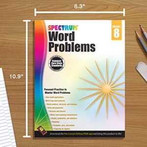 Spectrum 8th Grade Math Word Problems Workbook, Ages 13 to 14, Math Word Problems Grade 8, Percents and Interest, Whole Numbers, Algebra Prep, and Geometry Workbook - 128 Pages