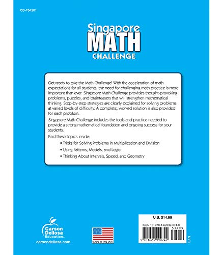Singapore Math Challenge 4th Grade Math Workbooks, Singapore Math Grade 4 and Up, Patterns, Counting, Addition, Subtraction, Multiplication, Division, 4th Grade Math Classroom or Homeschool Curriculum
