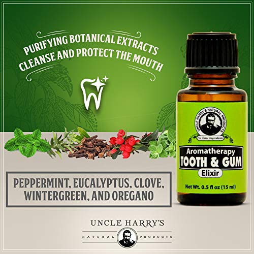 Uncle Harry's Aromatherapy Tooth & Gum Elixir | Alcohol Free Adult & Kids Mouthwash for Bad Breath | pH Balanced Oral Care Mouth Wash & Mouth Rinse (0.5 oz)