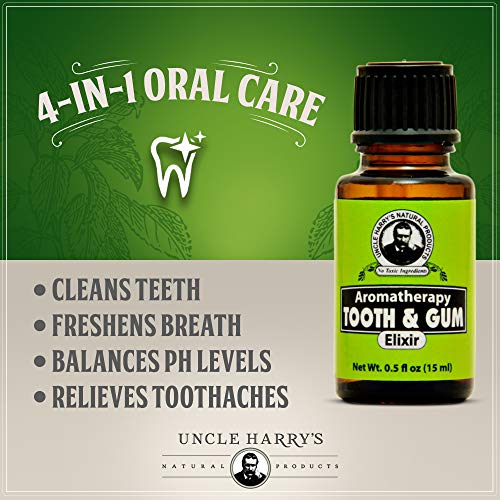 Uncle Harry's Aromatherapy Tooth & Gum Elixir | Alcohol Free Adult & Kids Mouthwash for Bad Breath | pH Balanced Oral Care Mouth Wash & Mouth Rinse (0.5 oz)