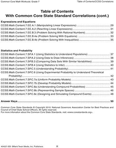 Mark Twain Media | Common Core Math Workouts Workbook | 7th Grade, 64pgs