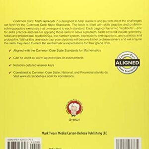 Mark Twain Media | Common Core Math Workouts Workbook | 7th Grade, 64pgs