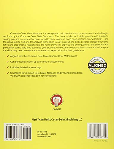 Mark Twain Media | Common Core Math Workouts Workbook | 7th Grade, 64pgs
