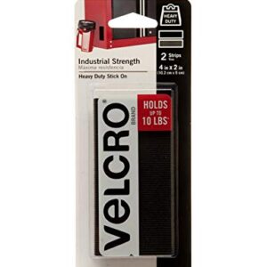 VELCRO Brand Industrial Strength Fasteners | Stick-On Adhesive | Professional Grade Heavy Duty Strength Holds up to 10 lbs on Smooth Surfaces | Indoor Outdoor Use | 4 x 2 inch Strips, 2 sets, Black