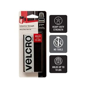 VELCRO Brand Industrial Strength Fasteners | Stick-On Adhesive | Professional Grade Heavy Duty Strength Holds up to 10 lbs on Smooth Surfaces | Indoor Outdoor Use | 4 x 2 inch Strips, 2 sets, Black