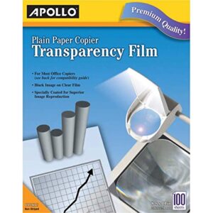 Apollo® Plain Paper Copier Transparency Film, Black On Clear With Strip, Box Of 100 Sheets