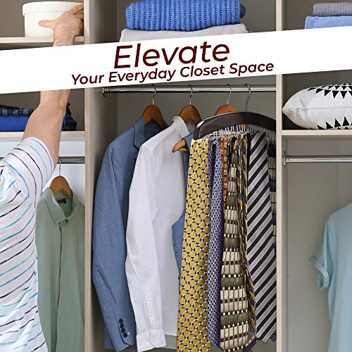 Richards Homewares Wooden Tie Rack Hanging Organizer for Mens Closet Accessories, Space Saving Necktie Holder for Storage and Display, Holds 24 Ties, Walnut Wood with Chrome Accents, Model:75531