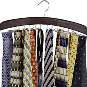 Richards Homewares Wooden Tie Rack Hanging Organizer for Mens Closet Accessories, Space Saving Necktie Holder for Storage and Display, Holds 24 Ties, Walnut Wood with Chrome Accents, Model:75531