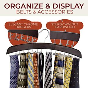 Richards Homewares Wooden Tie Rack Hanging Organizer for Mens Closet Accessories, Space Saving Necktie Holder for Storage and Display, Holds 24 Ties, Walnut Wood with Chrome Accents, Model:75531