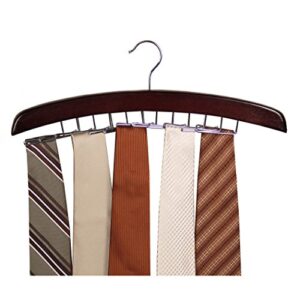 Richards Homewares Wooden Tie Rack Hanging Organizer for Mens Closet Accessories, Space Saving Necktie Holder for Storage and Display, Holds 24 Ties, Walnut Wood with Chrome Accents, Model:75531