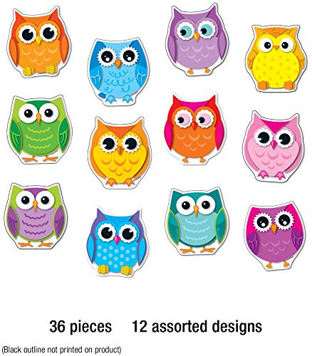 Carson Dellosa Colorful Owls Cutouts, 36 Owl Cutouts for Bulletin Board and Classroom Décor, Bird Décor Classroom Cut-outs, Bird Cutouts for Classroom Bulletin Board Decorations