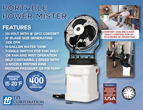 TPI PM18S Outdoor Rated Self-Contained Power Mister, Stand Alone, Medium Pressure, 18" Blade Size, 120-Volt with GFCI Plug