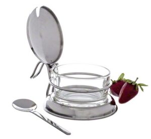 tablecraft 6 oz glass condiment jar & spoon tabletop set | commerical quality for restaurant or home use