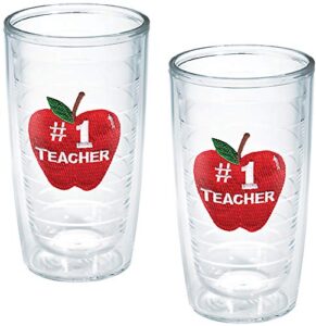 tervis made in usa double walled #1 teacher apple insulated tumbler cup keeps drinks cold & hot, 16oz – 2pk, unlidded