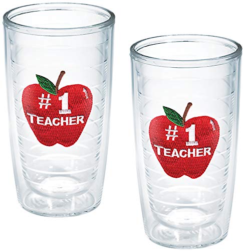 Tervis Made in USA Double Walled #1 Teacher Apple Insulated Tumbler Cup Keeps Drinks Cold & Hot, 16oz - 2pk, Unlidded