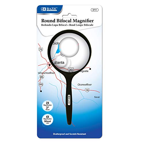 BAZIC Magnifying Glass 4X 2X Bifocal, Round 3" Magnifier for Seniors Book Newspaper Reading Insect Inspection School Science, 1-Pack