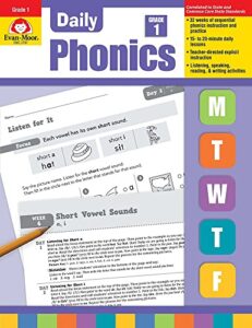 evan-moor daily phonics, grade 1, homeschooling & classroom resource workbook. phonemic awareness, decoding, word-study, teaching editions, reproducible worksheets