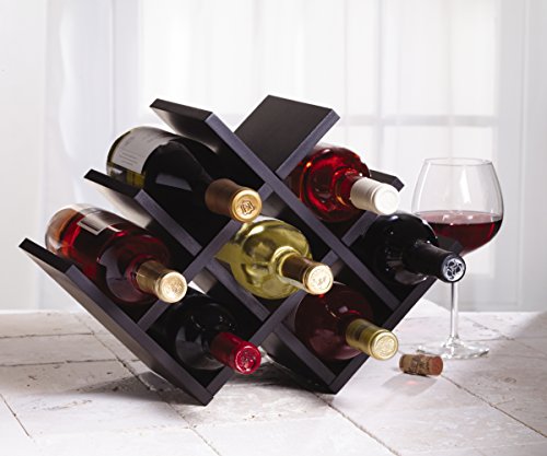 Kamenstein Butterfly Countertop Free-Standing Wooden Wine Rack, Dark Brown, 8-Bottle -