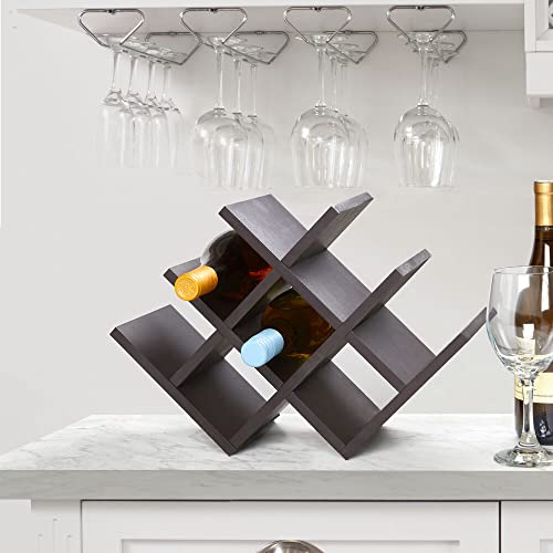 Kamenstein Butterfly Countertop Free-Standing Wooden Wine Rack, Dark Brown, 8-Bottle -