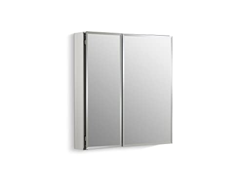 KOHLER CB-CLC2526FS CLC Flat 25" W x 26" H Two Medicine Cabinet with Mirrored Doors, Beveled Edges, Anodized Aluminum