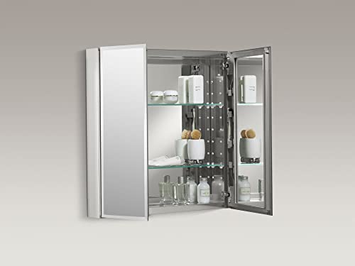 KOHLER CB-CLC2526FS CLC Flat 25" W x 26" H Two Medicine Cabinet with Mirrored Doors, Beveled Edges, Anodized Aluminum