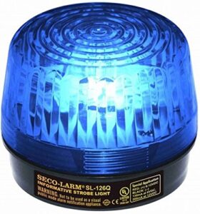 seco-larm sl-126q/b blue strobe light; for 6- to 12-volt use; for “informative” general signaling requirements; incorrect polarity cannot damage circuit or draw current; easy 2-wire installation