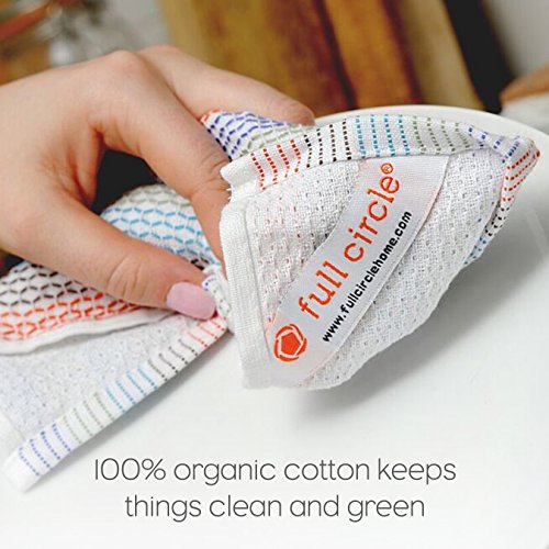 Full Circle Tidy 100% Organic Cotton Dish Cloths, Set of 3, Multicolored