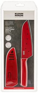 kuhn rikon colori santoku knife with safety sheath, 5 inch/12.70 cm blade, red