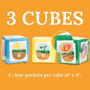 Carson Dellosa Differentiated Instruction Cubes—Blue, Yellow, Green Foam Learning Cubes with Clear Pockets, Customizable Learning Activities and Cards for All Subjects (3 pc)