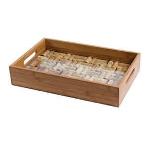 Oenophilia Greenophile Bamboo Cork Service Tray Kit With Handles, 100% Bamboo, Glass Pane, Serving Platter for Wine, Beer, Charcuterie, Appetizers, and More, Do-it-Yourself, Corks NOT included