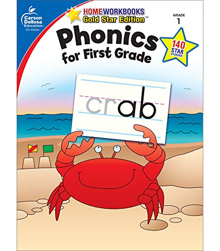 Carson Dellosa Phonics for First Grade Workbook―Writing Practice, Tracing Letters, Writing Words With Incentive Chart and Motivational Stickers (64 pgs) (Home Workbooks)