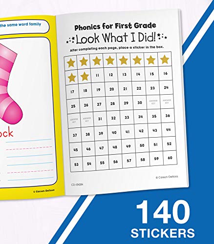 Carson Dellosa Phonics for First Grade Workbook―Writing Practice, Tracing Letters, Writing Words With Incentive Chart and Motivational Stickers (64 pgs) (Home Workbooks)